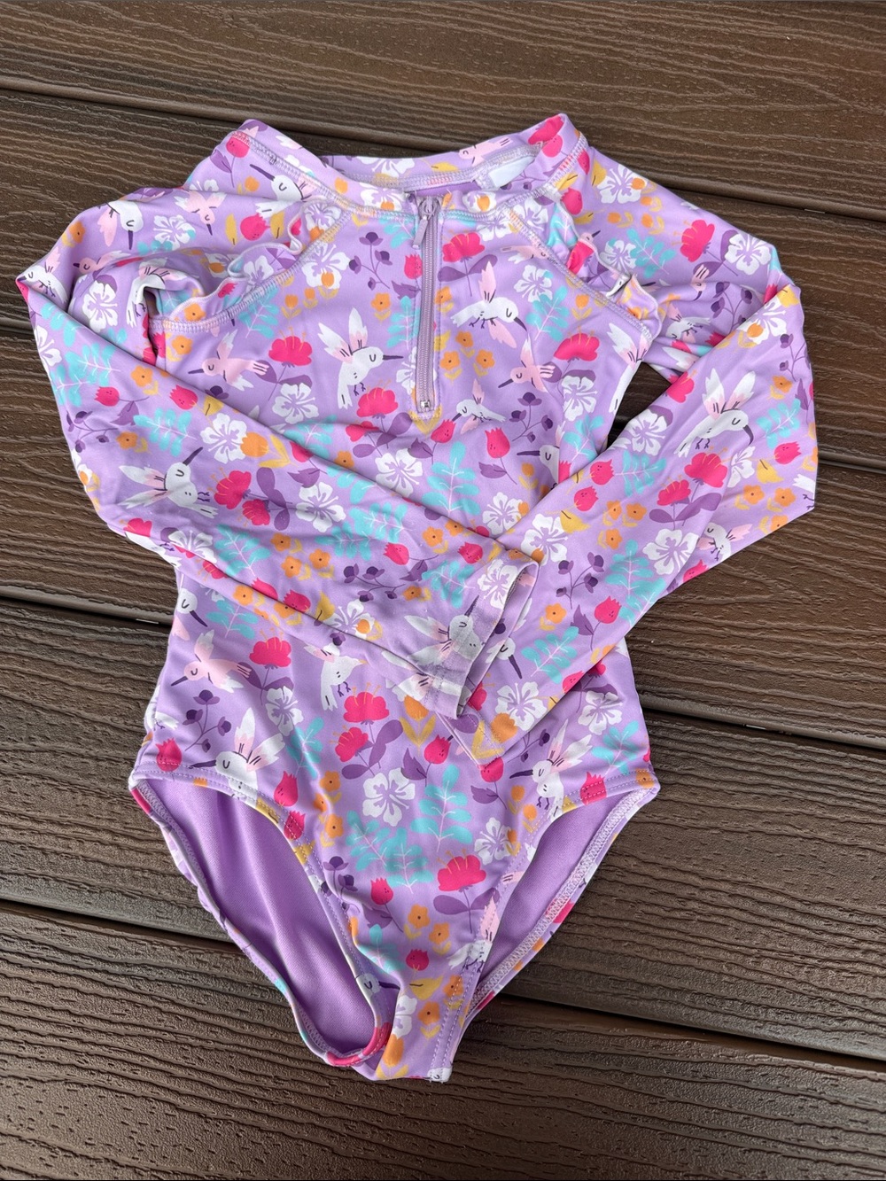 Souris-Mini Floral Long-Sleeve Kids Rashguard Swimsuit